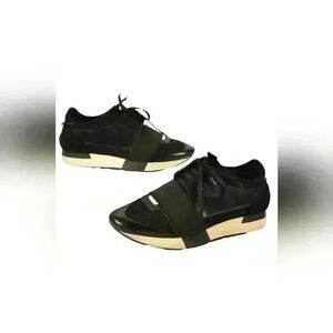 BALENCIAGA Black Leather Nylon Neoprene Race Runner  Sneaker 38EU 8US Italy